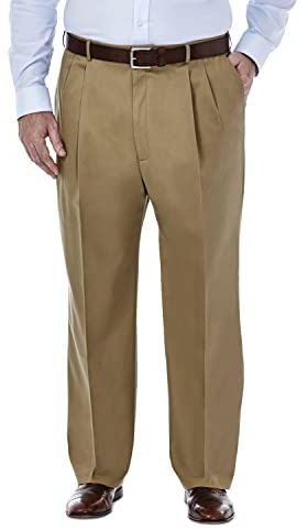Haggar Men's Classic Fit Premium No Iron Khaki Pleated Pant