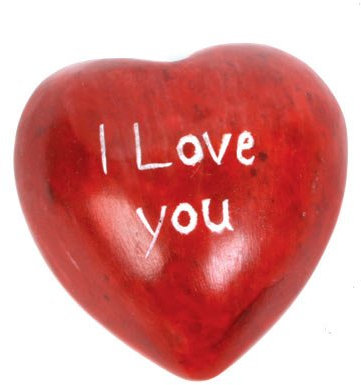 Red Love Heart Shaped Stone Sentiment Pebble/Worry Stone - Hand-Carved With The Words I Love You