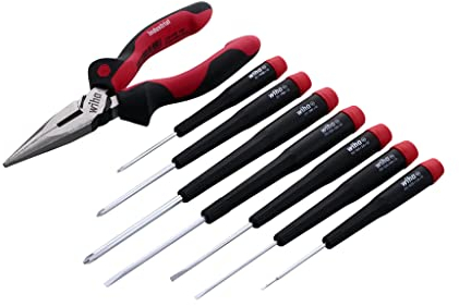 Wiha 26190 - Set di cacciaviti a taglio e a croce con pinze professionali a becco lungo 16 cm, 8 pezzi