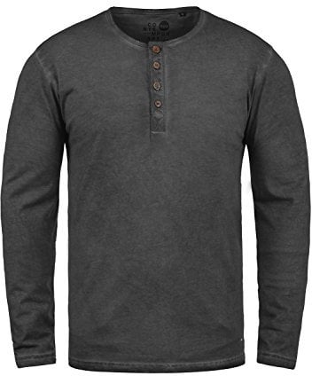 !Solid SDTimur Herren Longsleeve Langarmshirt Shirt mit Grandad-Ausschnitt 100% Baumwolle Regular fit, Größe:S, Farbe:Black (9000)