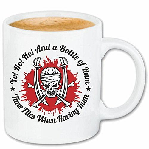 Reifen-Markt Kaffeetasse A BOTTLE OF RUM SKULL PIRAT SEERÄUBER PIRAT PIRATEN SEERÄUBER SKULL TOTENKOPF SCHÄDEL SKELETT Keramik 330 ml in Weiß