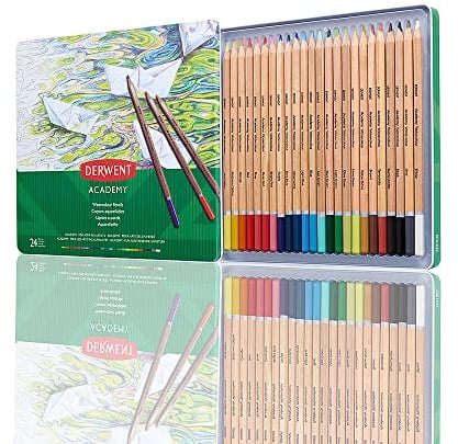 Derwent Academy Aquarellstifte, 24er-Set in Dose, Hochwertige Farbstifte, Ideal zum Nass- oder Trockenmalen, Zeichnen und Illustrieren, Für Hobbykünstler, 2300226