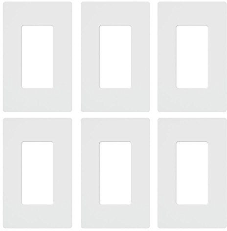Lutron Claro 1 Gang Decorator/Rocker Wallplate, for Light Dimmers, Switches and Accessories, Snap-On Installation, No Visible Screws, Gloss, CW-1-WH-6, White (6-Pack)
