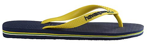 Havaianas Unisex Brasil Logo Flip Flops, Navy Blue Citrus Yellow, 3/4 UK