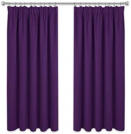 PONY DANCE Blackout Curtains Drapes - Short Pencil Pleat Thermal Insulated Window Curtain for Bedroom Decoration Soft Privacy Protected Draperies for Living Room, 2 Panels, W66 X L54, Purple