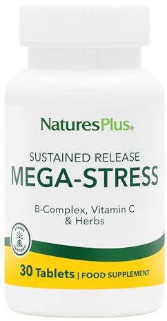 NaturesPlus Mega Stress - B Complex Supplement with Vitamin C, Magnesium, Biotin, Zinc - Energy and Stress Support - Vegetarian, Gluten Free - 30 Tablets