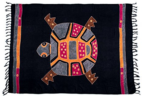 Ciffre Sarong Pareo Wickelrock Strandtuch Tuch Wickeltuch Handtuch Gratis Schnalle Schließe (Schildkröte Schwarz Bunt PT3)