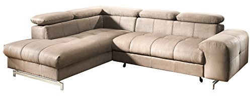 Mivano Ecksofa Chef / L-Sofa mit Schlaffunktion, Bettkasten und verstellbaren Kopfstützen / 262 x 72 x 206 / Mikrofaser Braun