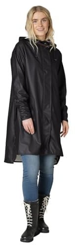 Ilse Jacobsen HORNBÆK | RAIN71 | Langer Damen Regen Parka | Elegante A-Linie | Abnehmbare Kapuze | Wasserdicht Winddicht | Polyester mit Gummi Überzug | Schwarz | 36