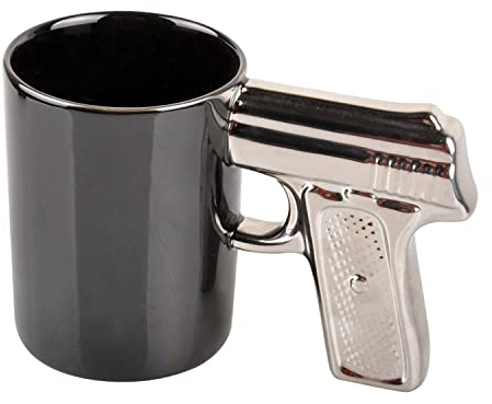 HLJgift Novelty Ceramic Coffee Mugs Gun Mugs Pistol Cup for amazing gift Black&Silver
