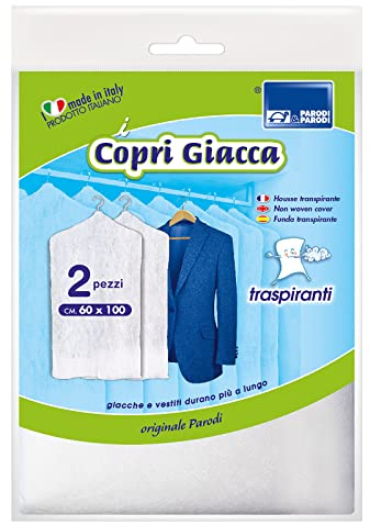 PARODI & PARODI - Copri Abiti e Pellicce da Armadio, Copriabiti Antipolvere Trasparenti e Traspiranti per Appendibiti, Ideali per Vestiti, Pellicce, Cappotti e Giacche, Bianco, 60x100cm, Set 2 Pezzi