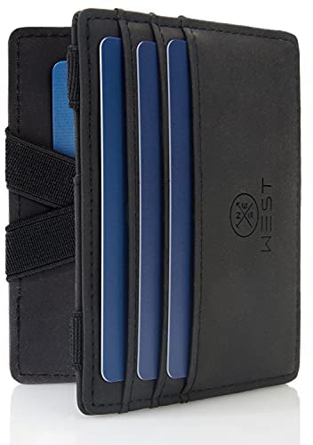 WEST® - Magic Wallet mit Münzfach + Geschenkverpackung - magische Geldbörse kompakt & klein - Trick Geldbörse - extra Starke Geldbänder - dünne Geldbörse mit Münzfach - RFID Schutz (Schwarz)