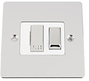 Fused Switch - Polished Chrome Flat - White Insert Metal Rocker Switch - 13 Amp Switched Fused Spur Unit