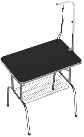 PawHut Tavolo da Toelettatura e Tosatura con Ripiano e Gambe Pieghevole | per Cani, Gatti e Animali, Gambe in Acciaio Inox, Carico 150kg, 90x60x75cm