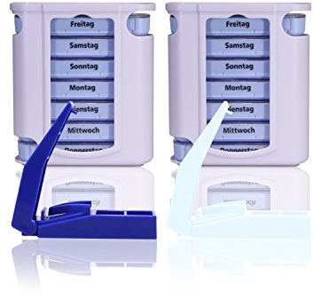 Doppelpackung Horn Medical Pillendosen für eine 7-tägige Wocheneinteilung inklusive zwei Tablettenteiler