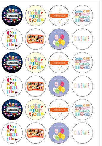 24 Precut Congratulations Edible Wafer Paper Cake Toppers Decorations