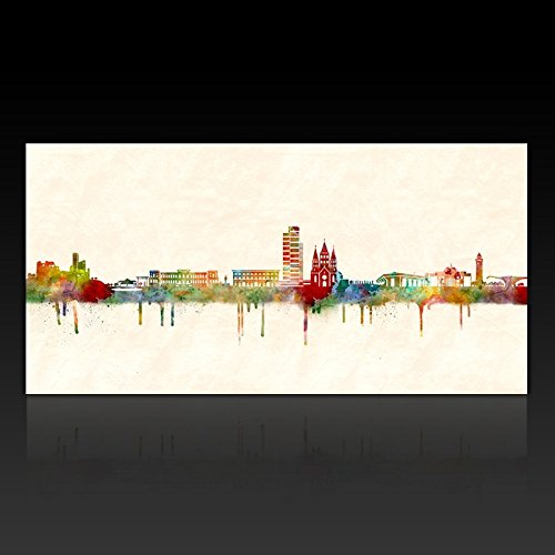 Kunstbruder Kaiserslautern Skyline - Farbe (div. Grössen) - Kunst Druck auf Leinwand 50x100cm