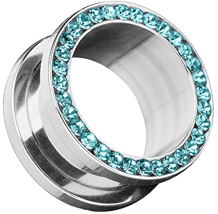 Piersando Flesh Tunnel Ohr Piercing Plug Ohrpiercing Schmuck Schraub aus Edelstahl Tribal mit Zirkonia Kristall Steinen Silber 20mm Aqua