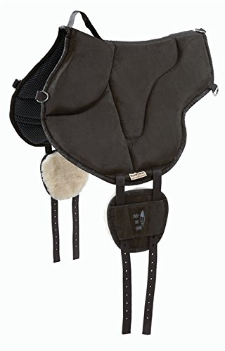 Barefoot Ride-On-Pad schwarz – Pferdefreundliches Reitkissen mit V-Gurtung – rutschfeste Mikrofaser-Oberfläche & Schafwoll-Patches – Größen für Erwachsene