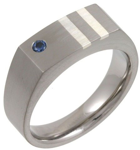 Theia Siegelring Titan und Silber Intarsie Blauer Saphir Matt 7mm - Größe 54 (17.2)