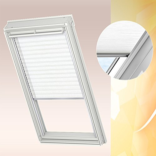 Original VELUX Faltstores Plissee FHL C04 1016S Für // GGL, GTL, GPL, GHL, GXL, GGU, GTU, GPU, GHU, GXU C04 // in Stofffarbe 1016 / Uni Weiß // Seitenschienen in Silber _28668