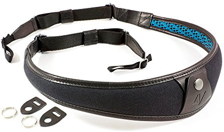 4V Design ALA Handmade Leather & Canvas Camera Strap w/Universal Fit Kit, Black/Black (2ALLUCV0909)