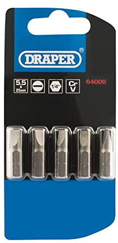Draper 64009 5.5mm 1/4 Hex Plain Slot Insert Bit 25mm Long (5 Piece)