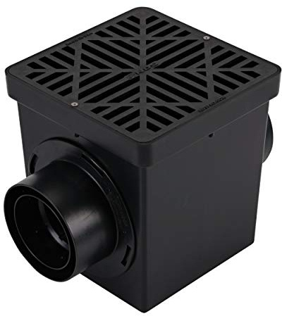 NDS 900BKITRTL1PK Square Catch Basin Drain Kit with 2-Opening Catch Basin Drain, 2 Adapters, 1 Outlet Plug, 1 Plastic Drain Grate, 9-Inch, for Lawns, Landscaped Areas, Black