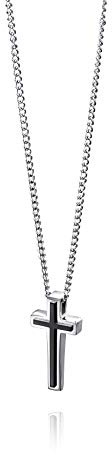 Fred Bennett Stainless Steel Mens P3006 Cross Pendant with Black Pvd Detail of Length 50cm