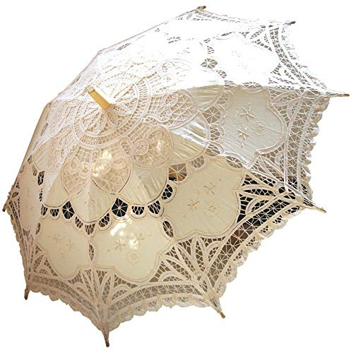 AEAOA Handmade Lace Parasol Umbrella, Ivory, Victorian Style, 32 Inch