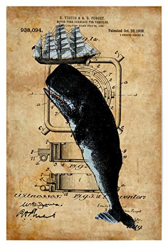 artboxONE Poster 30x20 cm Tiere Steampunk Whale hochwertiger Design Kunstdruck - Bild Steampunk Cyberpunk Filigrain