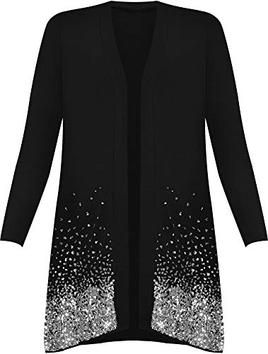 WearAll - Damen Übergröße Pailletten Glitzern Glanz Langarm Cardigan Top - Schwarz - 56-58