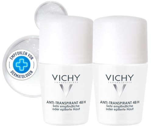 VICHY Anti-Transpirant 48h, Für sehr empfindliche oder epilierte Haut, bis zu 48 Stunden Wirkung, Roll-On, Dermo Tollerance, 2 x 50ml