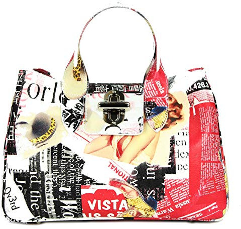 Belli Echt Leder Handtasche italienische Damen Ledertasche Umhängetasche Henkeltasche in weiß schwarz bunt - 36x25x18 cm (B x H x T)