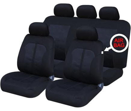 Sakura Car Seat and Headrest Covers - 'Kensington' Full Set in Black with Contrasting Inserts - Universal Easy Fit