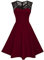 HOMEYEE Damen Elegant 50er Rundhals Abendkleider für Hochzeit Spitze Vintage CocktailKleid A008 (M, Dunkelrot)