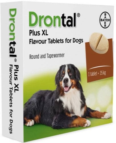 Bayer Drontal Plus Flavour Round and Tapewormer Pack of 8 Tablets - XL Dogs (35kg)