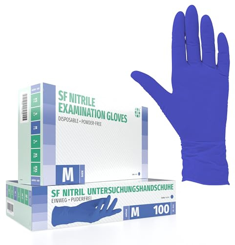 SF Guanti Nitrile M Viola – 100 Guanti Monouso Resistenti e Professionali, Senza Lattice e Senza Polvere