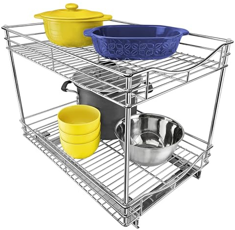 Lynk professionnel extractible Meuble de cuisine Organiseur double tiroir – Roll Out étagère 2 niveaux sous armoire Organiseur pour Garde-manger, salles de bains – Tiroir à casseroles et poêles Organiseur de, Chrome, chrome, 14w x 21d x 16h -inch