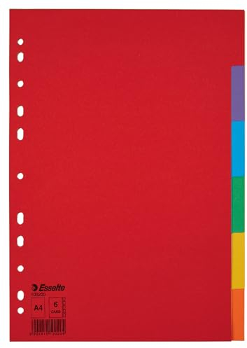 Esselte Register für A4, 5 Trennblätter mit Taben, Rot/Mehrfarbig, Recyclingkarton, 100199
