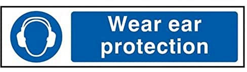 Scan SCA5016 Centurion Wear Ear Protection Sign - Health & Safety - Self-Adhesive PVC - 200mm x 50mm, White