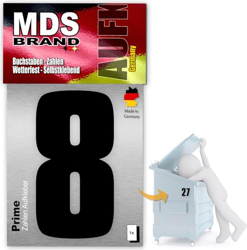 MDS Brand Prime 15cm Zahlen Aufkleber Klebezahlen Selbstklebend Hausnummer Aufkleber Schwarz (8)