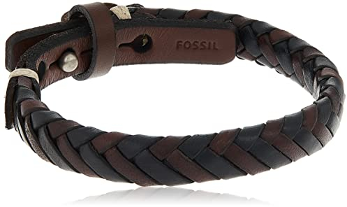 Fossil Armband Für Männer, Länge: 240mm Schwarz, Braun, Silber Echtes Lederarmband, JA5932716