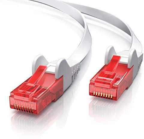 CSL - 10m Cable Plano de Red Gigabit Ethernet LAN Cat.6 RJ45-10 100 1000Mbit s - Slim Design - UTP - Compatible con Cat.5 Cat.5e Cat.7 - Conmutador Router módem Panel de Conexiones Punto - Blanco