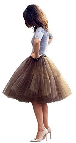 Babyonline Damen Tüllrock 5 Lage Prinzessin Kleider Knielang Petticoat Ballettrock Unterrock Pettiskirt Swing One Size - Braun