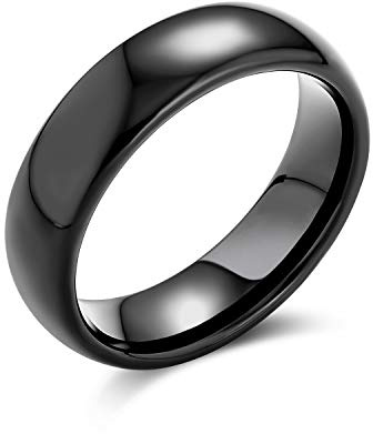 Bling Jewelry Personalised Dome Wedding Band Ring Black Silver Rose Gold Titanium Men Women Comfort 6mm Size 4-14