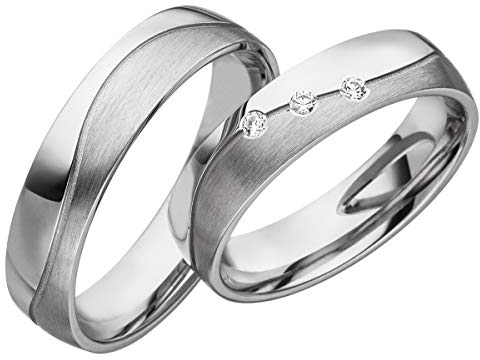 JC Trauringe 925er Sterling Silber Paar-Preis I Eheringe mit kostenfreier Gravur I Partnerringe 5 mm breit inkl. Etui I Damen-Ring mit Zirkonia-Steinen I Größe 48 bis 72 I S060