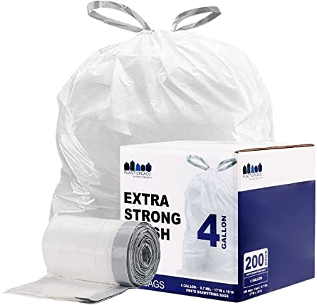 Plasticplace W4DSWH Lot de 200 sacs en plastique avec cordon de serrage Blanc 12 l