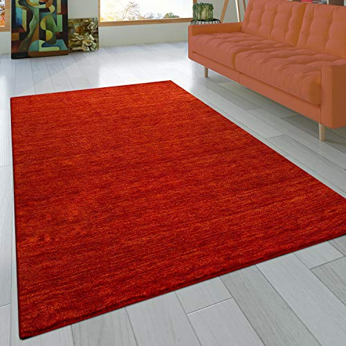 Paco Home Teppich Wohnzimmer Schlafzimmer Kurzflor Naturfaser Einfarbig Handgearbeitet Gabbeh Moderne Deko, Grösse:80x150 cm, Farbe:Terracotta