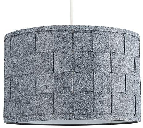 MiniSun | Large Modern Weave Design Ceiling Light Shade in a Grey Felt Finish | Pendant Lights, Home Décor & Improvement Essential | Includes 6W LED Bulb [3000K Warm White] | 32cm Shade Width